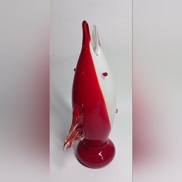 8.5" Murano 1960s retro red and white handblown swordfish vase - Picture 4 of 8